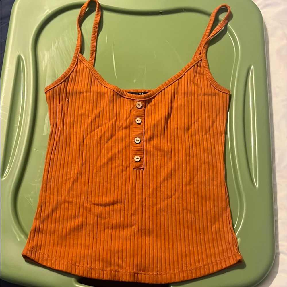 Orange Ribbed Button-Up Women's Top